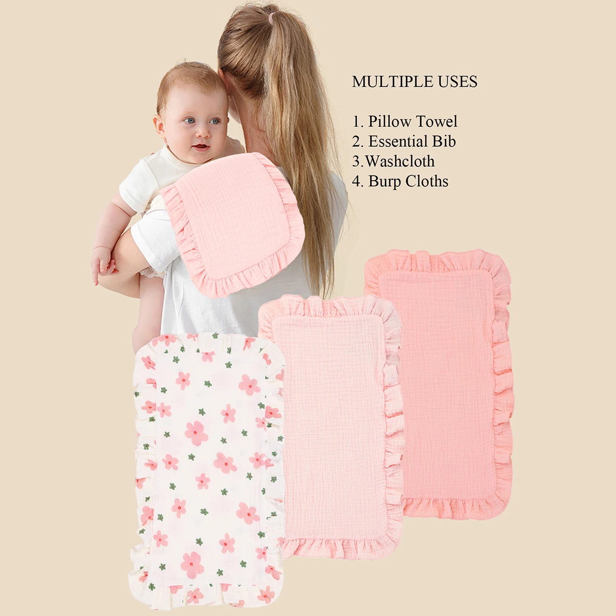 3Pcs/Set Soft Muslin Cotton Gauze Shoulder Rag Baby Burping Pad Ruffle Newborn Baby Burp Cloths