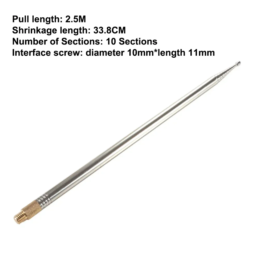 

304 Stainless Steel 2.5M Telescopic Whip Antenna For PAC-12 JPC-7 Portable Short Wave Shortwave SW With M10-3/8 24 Adaptor