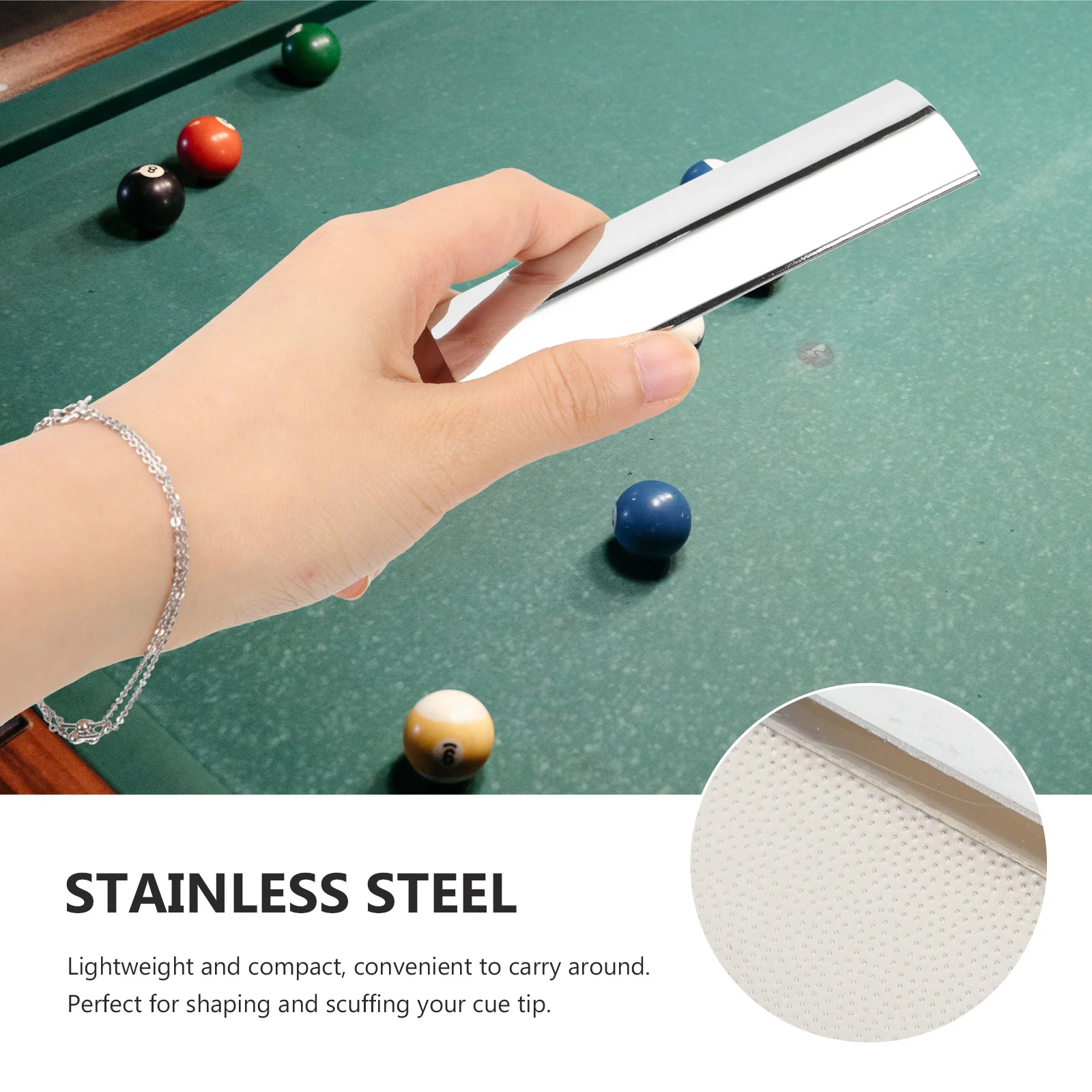

Stainless Steel Cue Tip Shaper Silver Lightweight Compact Reusable Billiard Cue Pool File Billiard Snooker Accessory Tool