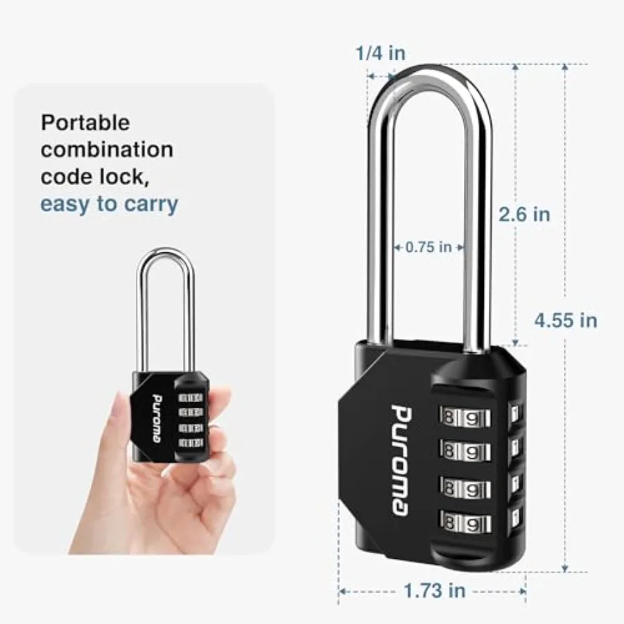 Pack 2.6 Inch Long Shackle Combination Lock 4 Digit Outdoor Waterproof Padlock for Hasp Locker Lock, Sports Locker, Fence, Gate