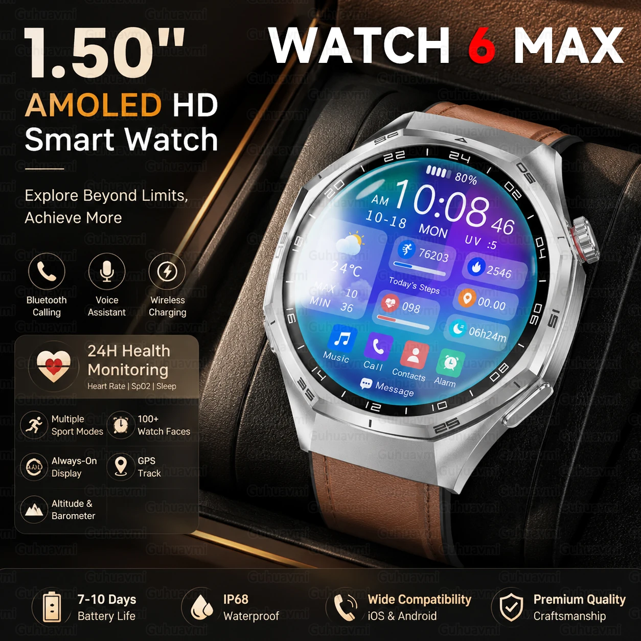 

2026 New Outdoor Sports GPS Smart Watch Men 1.50-inch HD AMOLED Screen IP68 Waterproof Bluetooth Call Smartwatch For Android IOS