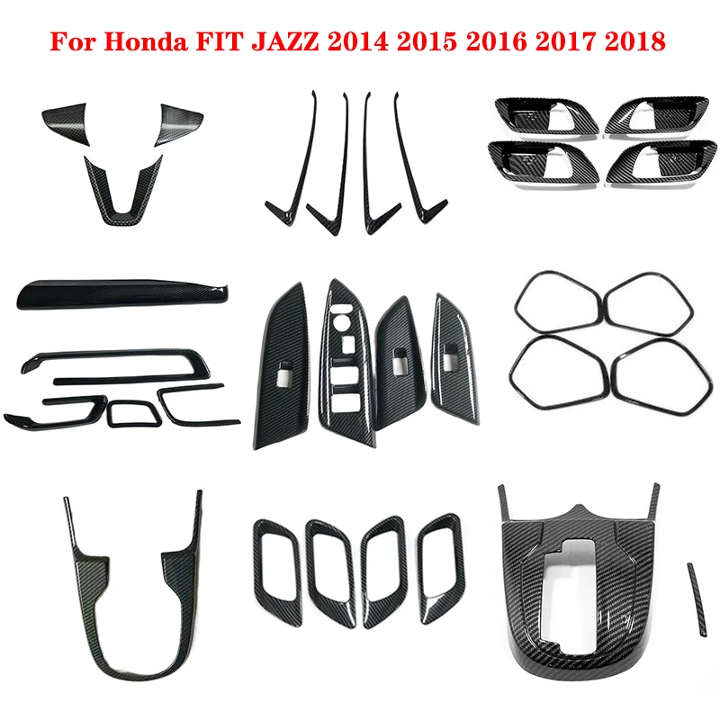 Dla Honda FIT JAZZ 2014 2015 2016 2017 2018 2019 ABS Carbon klamka do drzwi samochodowych pokrowiec dźwigni zmiany biegów tapicerka klimatyzator vent