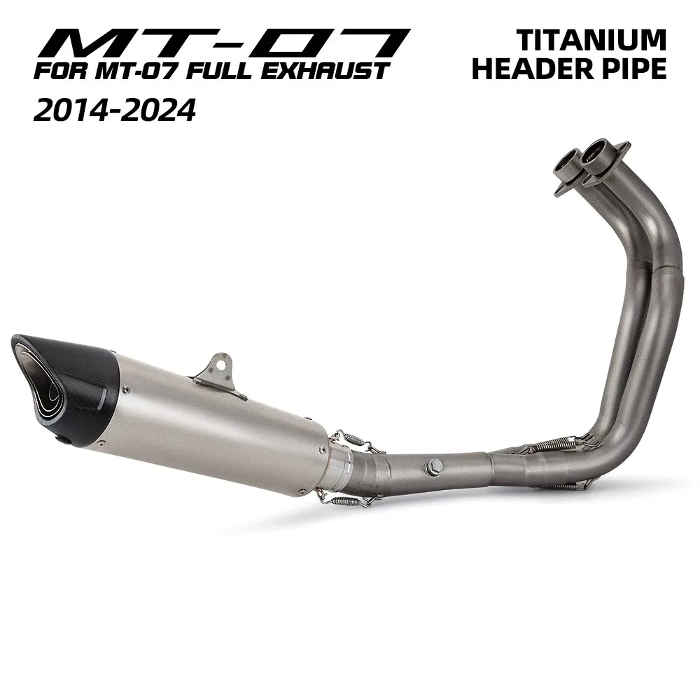 Titanium Header Pipe + C27 Shark Shape Carbon Fiber Muffler for Motorcycle Exhaust Modification, Fits MT07 2014-2024