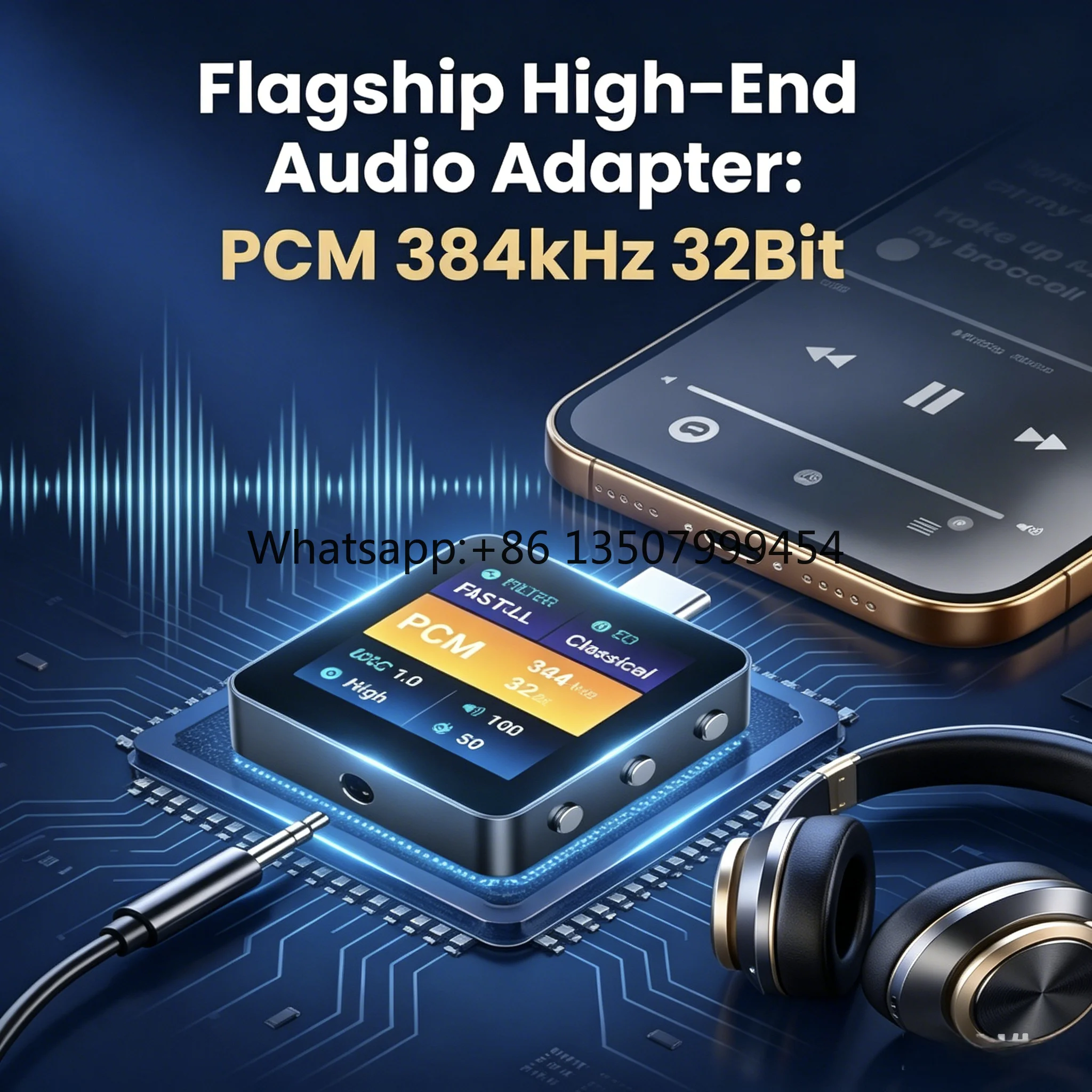 

USB Type C to 3.5MM Audio Adapter Hifi Audio Headphone Amplifier Connector PCM 32bit 384khz with OLED Screen Custom EQ Filters