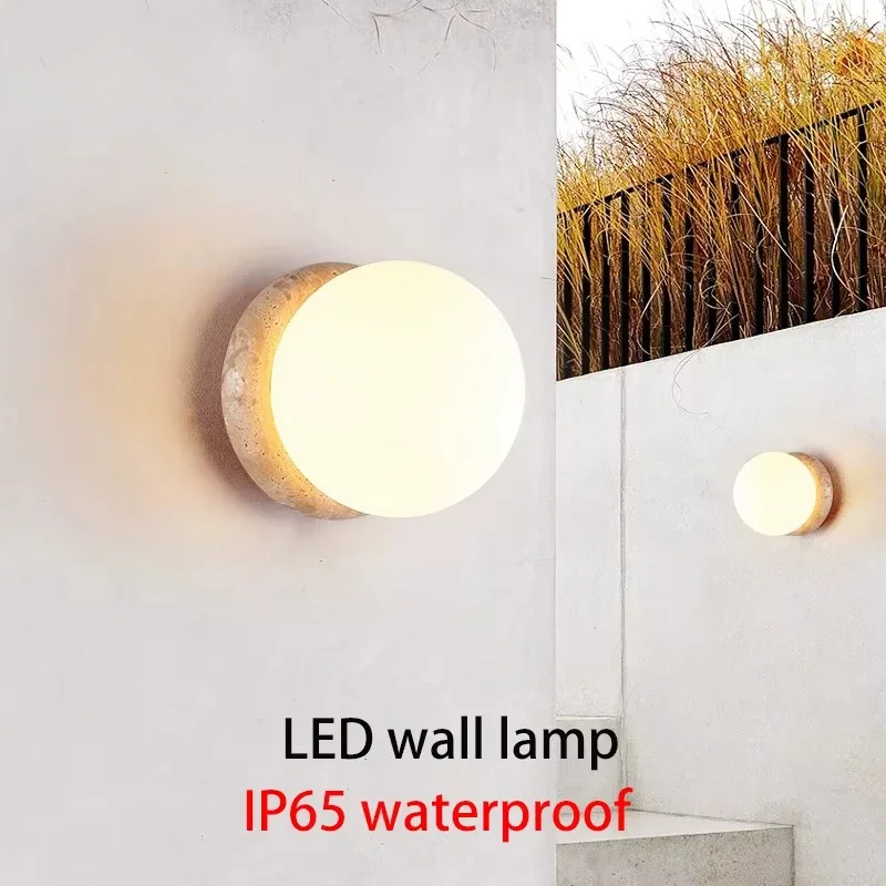 Luma Lampada da parete in stile nordico Lampada da parete in materiale di pietra per giardino Esterno Decorazione del balcone Apparecchio di illuminazione Luce domestica rotonda