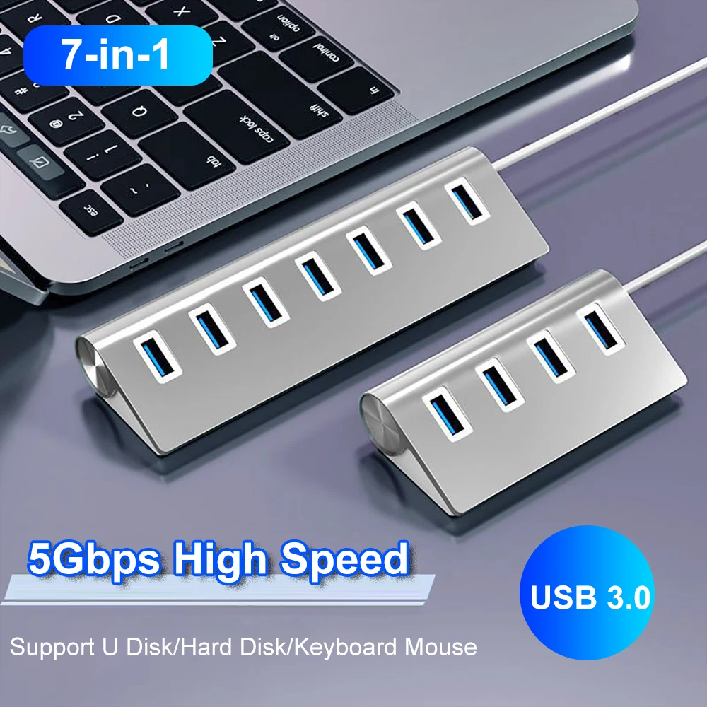

USB-концентратор из алюминиевого сплава, 7 портов, 5 Гбит/с