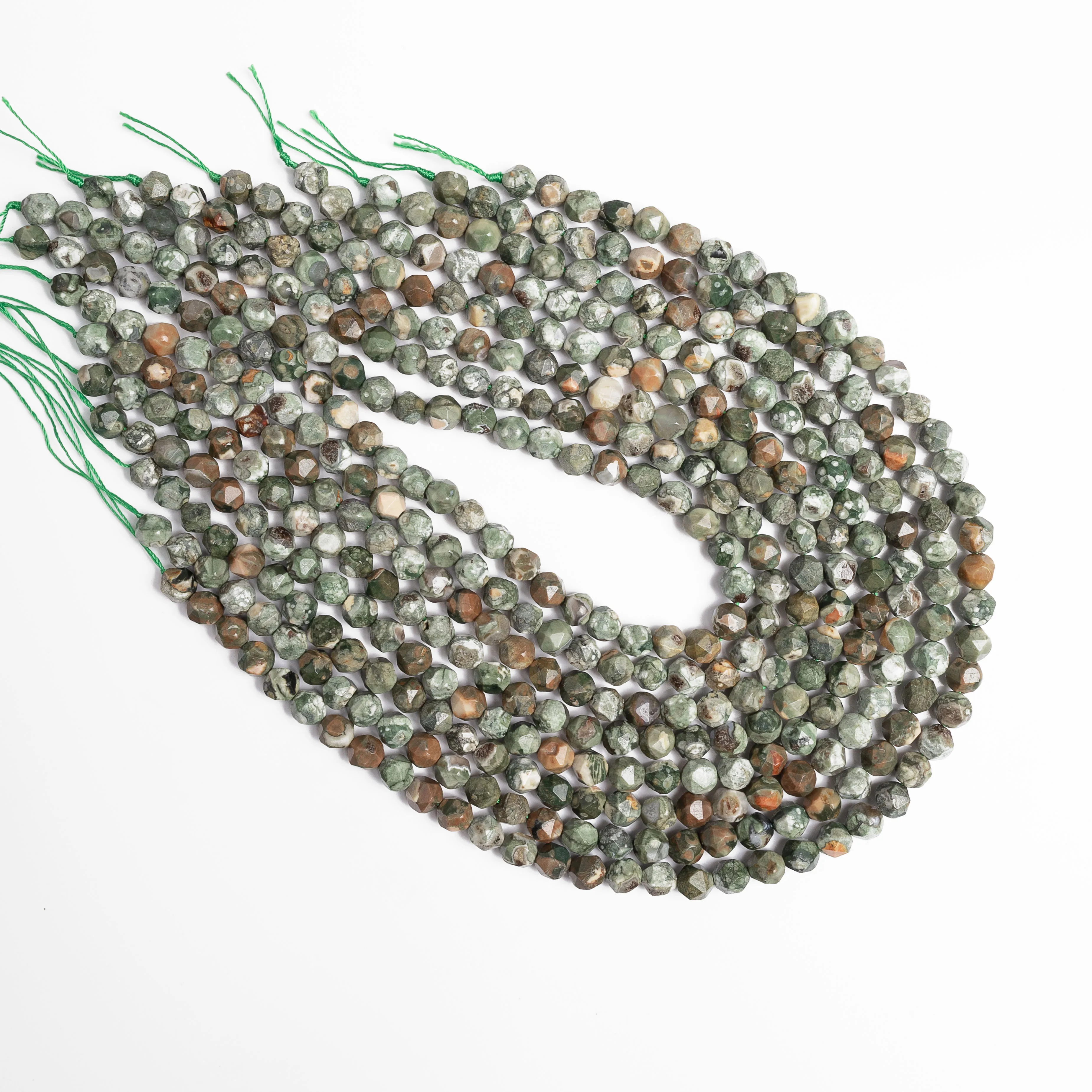 6 8 MM Rainforest Rhyolite Star Cut Faceted Stone Grade AAA Genuine Natural Loose Beads DIY Handmade Bag for Jewelry Making