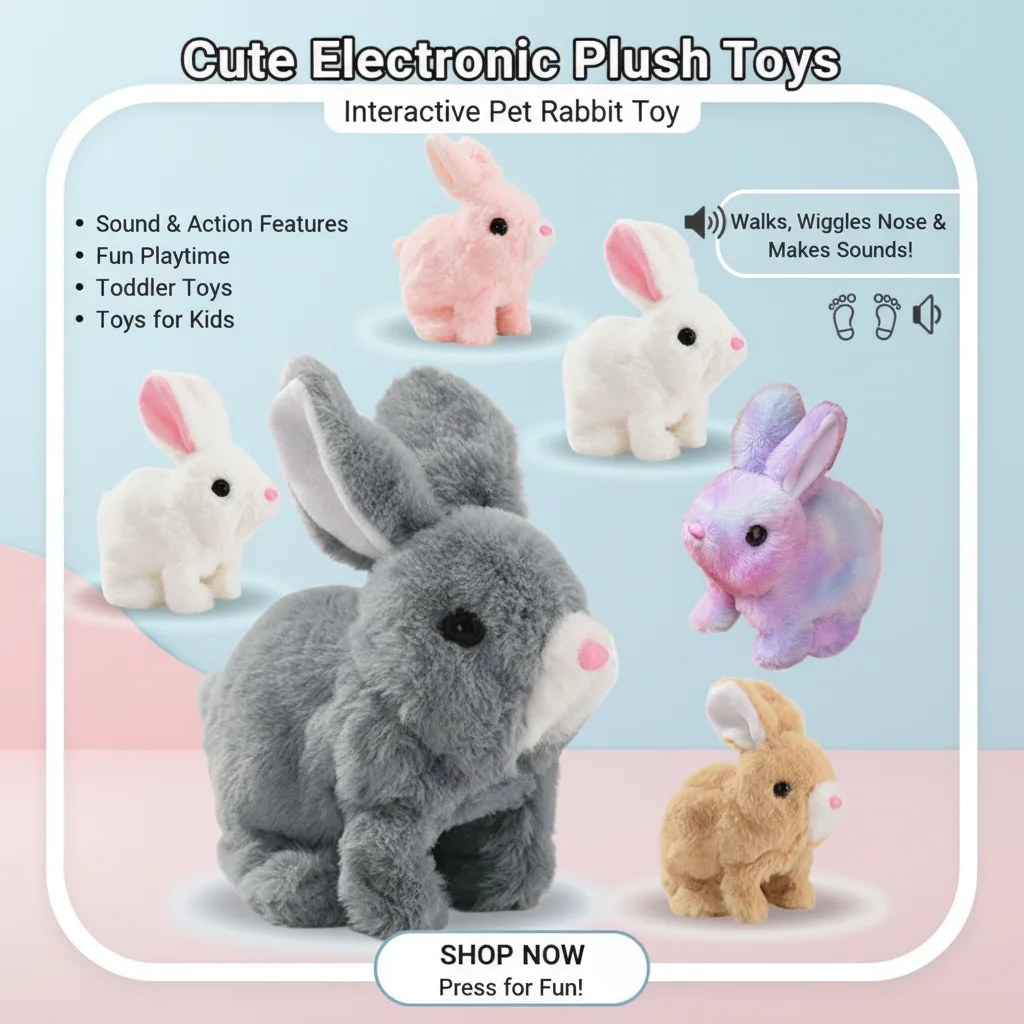 Interactive Electronic Plush Rabbit Toy for Kids - Cute Robotic Bunny Walks & Makes Sounds Gifts Without battery