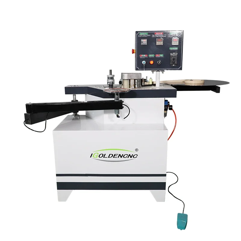 Woodworking edge bander curve line straight edge banding machine with swing Arm double sided glue speed