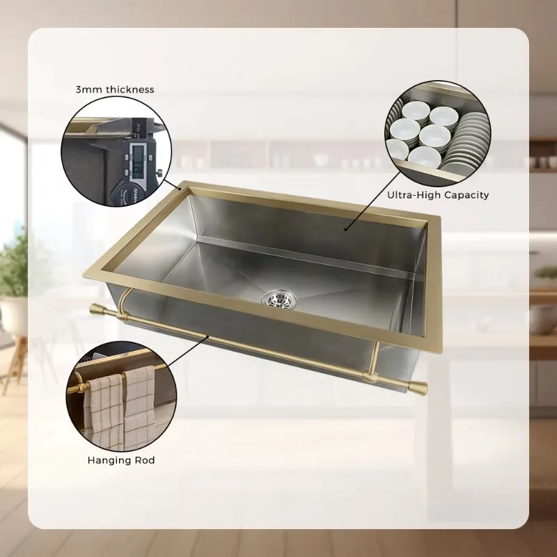 High Quality Stainless Steel Large Antique Kitchen Sink Square Vintage Kitchen Sink