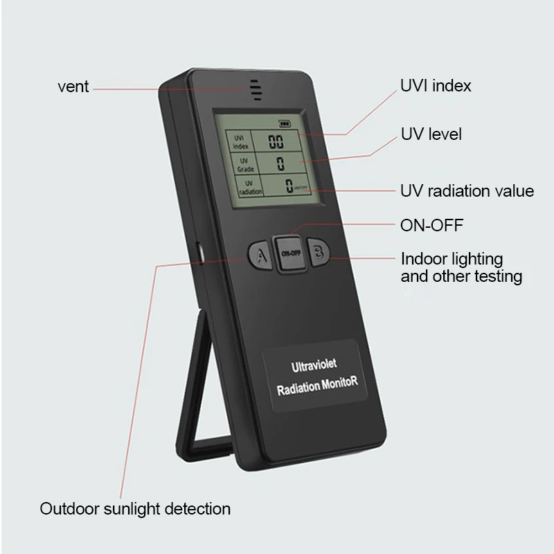 Digital Ultraviolet Radiation Detector UV UVI Meter Dosimeter Tester Counter With Temperature Display For Home Outdoor UV Meter