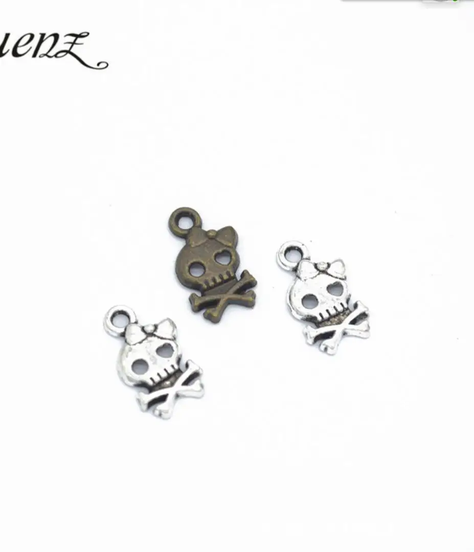 160pcs Skull Charms Antique Silver Color Cute Skull Charms Pendants For Bracelets Bat Skull Charms Making Jewelry 16*9mm F0202
