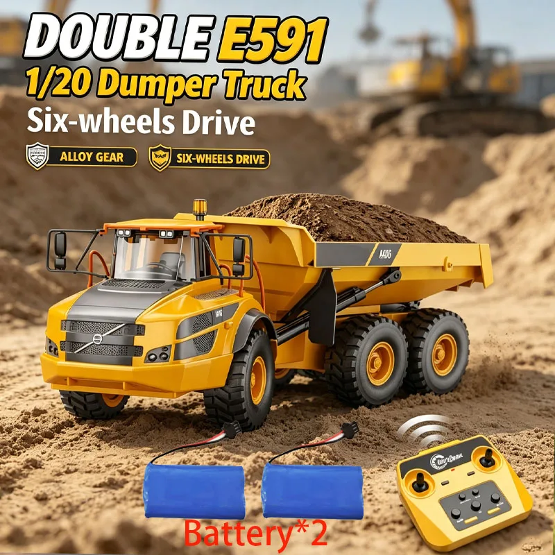 Image of Double E591 RC Dumper Truck 1/20 Traktor 4WD Ferngesteuertes Baufahrzeug Modell Funkgesteuertes Auto für Jungen und Kinder