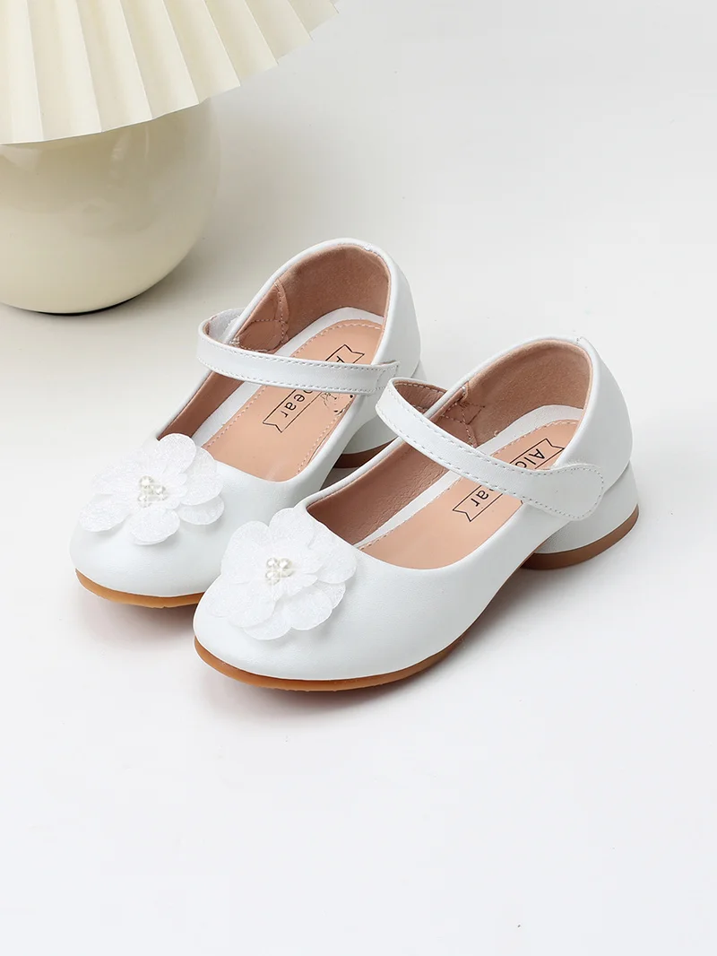 Children's shoes Spring and Autumn season new girls' white flower princess shoes children's fashion party children's heels shoes