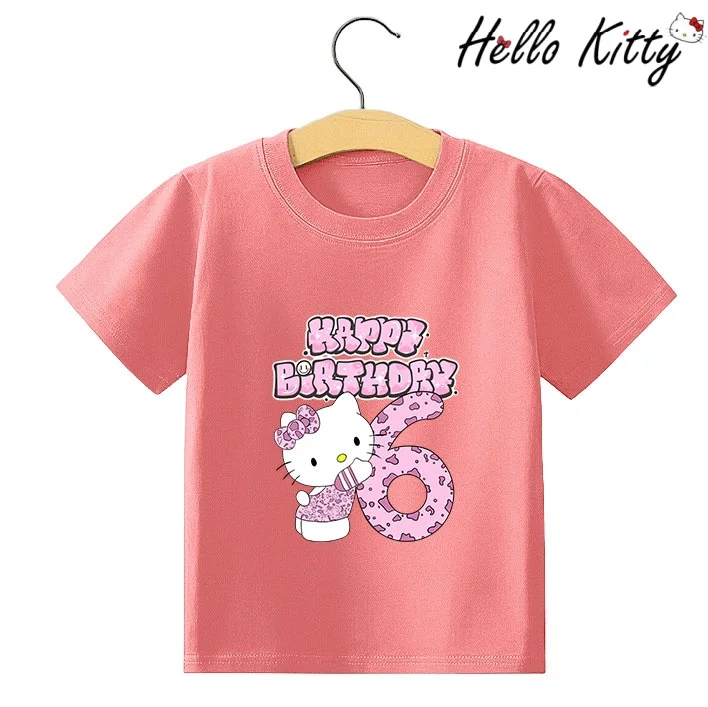 

Summer Hello Kitty Birthday Number 1-12 T-shirt Children Cute Cartoon Purple Pink Tee Top Kawaii Cotton Short Sleeve Girls Gift