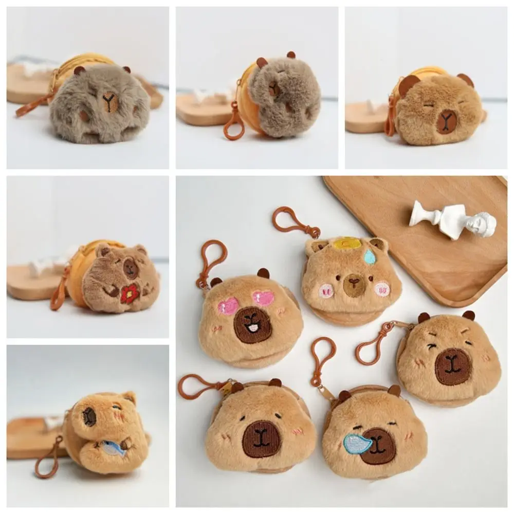 

Creative Capybara Plush Coin Purse Keychain Cartoon Round Bags Pendant Funny Mini Headphones lipstick Headphone Storage Bag