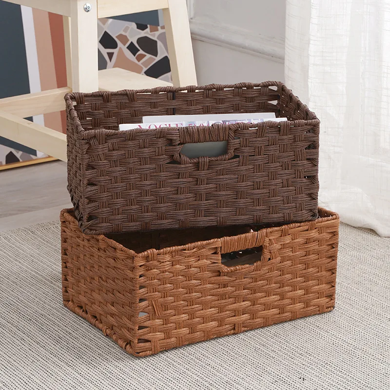 2025 New Rattan Weaving Japanese Baskets Desktop Storage  Bins with Handle Toys Clothes Food Cabinet Sundries Organizer Boxes