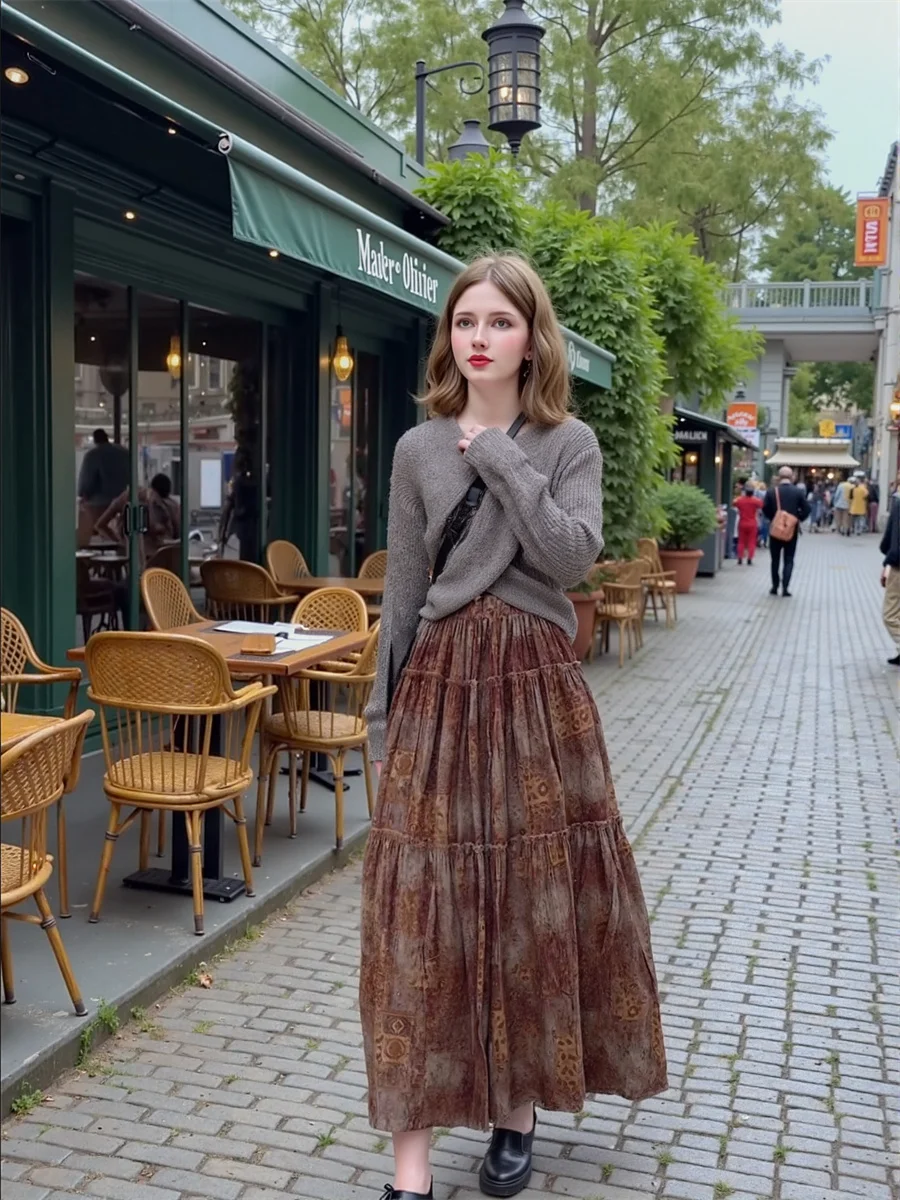 

Vintage Prints Long Skirts Womens Tulle Mesh Applique Drawstring Waist Asymmetry Chic Clubwear Streetwear Lightweight Flare