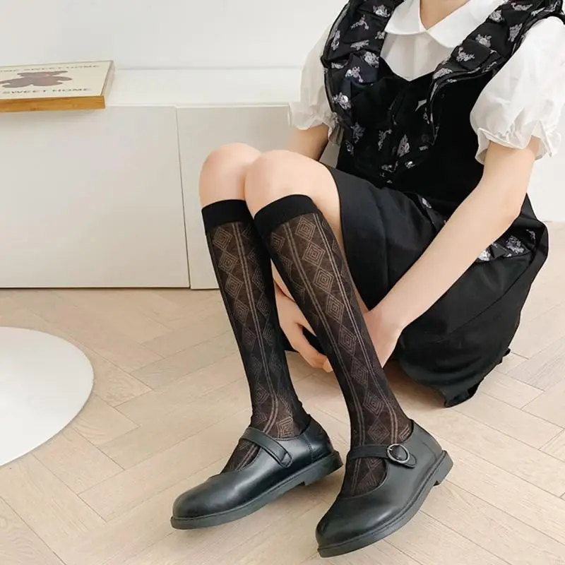 

195E, летние ультратонкие сетчатые гольфы для женщин и девочек, однотонные гольфы в японском студенческом стиле в стиле Лолиты с