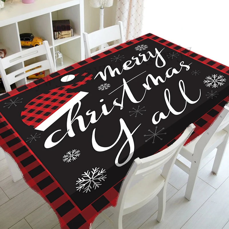 Christmas Black Red Grid Tablecloth Christmas Snowman Elk Pattern Decoration Tablecloth Nordic Festival Party Dinner Decoration