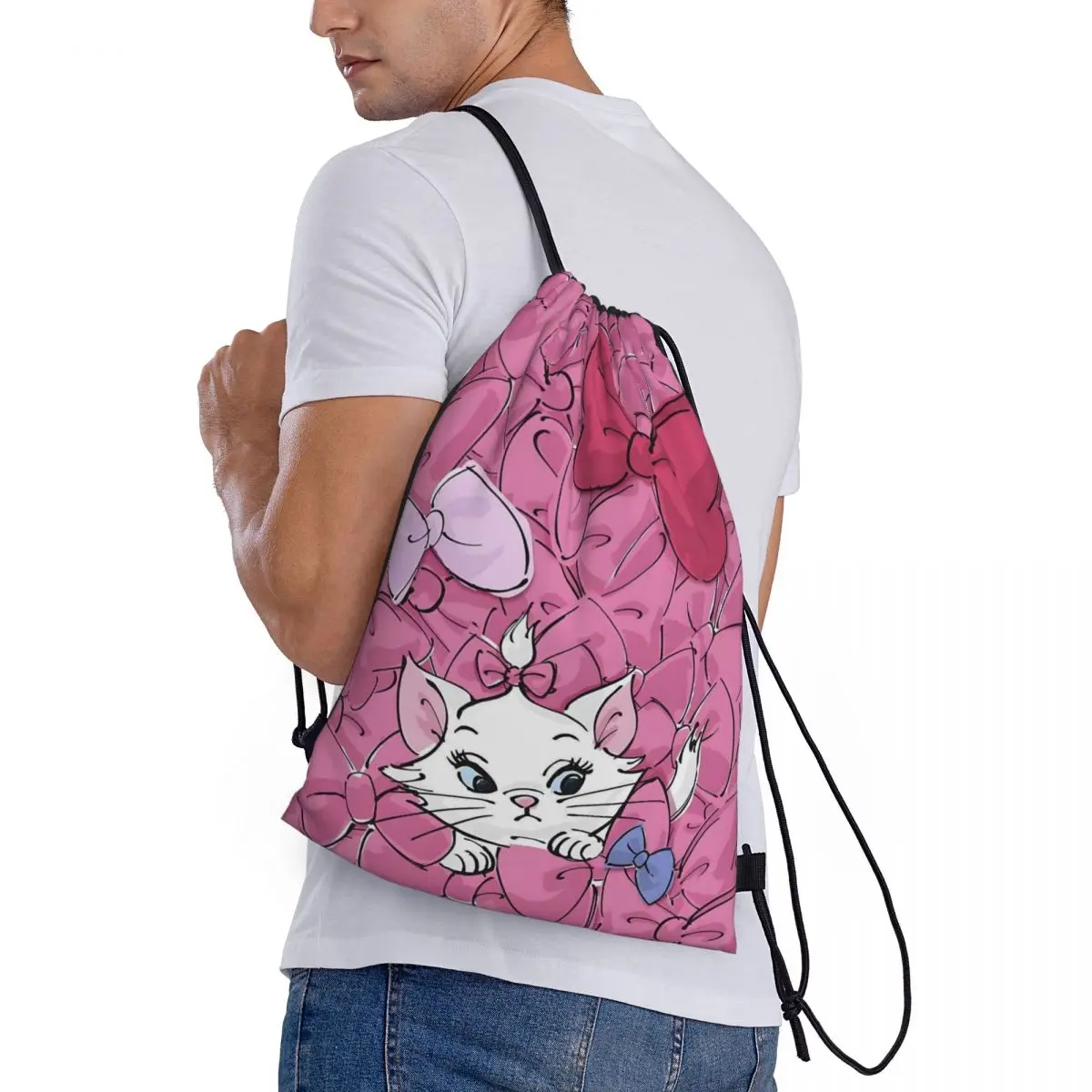 Borse zaino con coulisse personalizzate Marie Cat Donna Uomo Borse leggere per sport da palestra con animazione per lo shopping