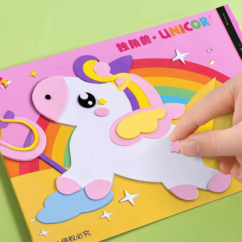 

12 Pcs/Set Children's Handmade 3D EVA Stickers Kindergarten Boys and Girls Puzzle Toy Sticker Paper Craft DIY Material Kit