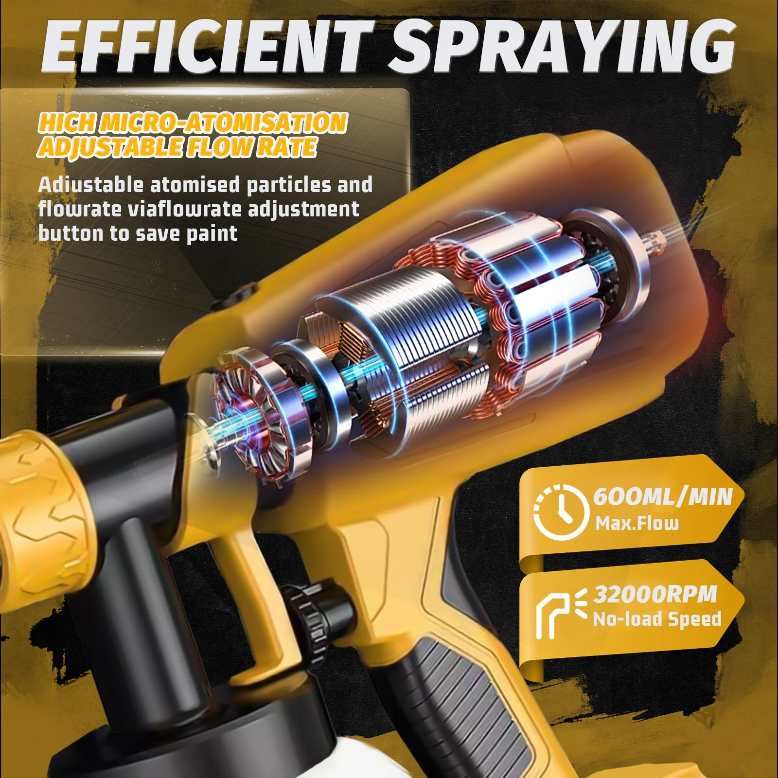 무선 페인트 분무기, Dewalt 배터리가 포함된 페인트 스프레이 건, 가정 및 정원용 1000ml 전기 페인트 건(도구만)