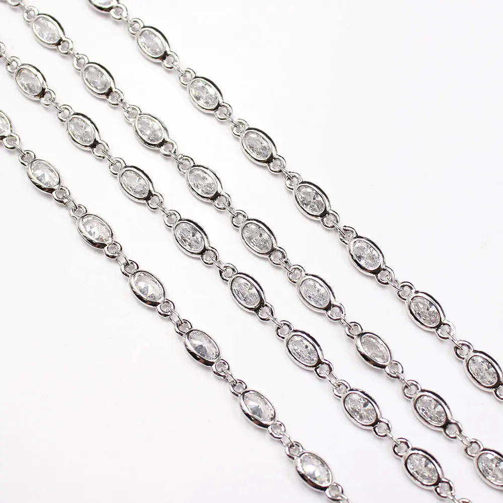 

APDGG 1 Meter Bezel Set 4x6mm Clear CZ White Gold Plated Neck Chain Jewelry Making DIY