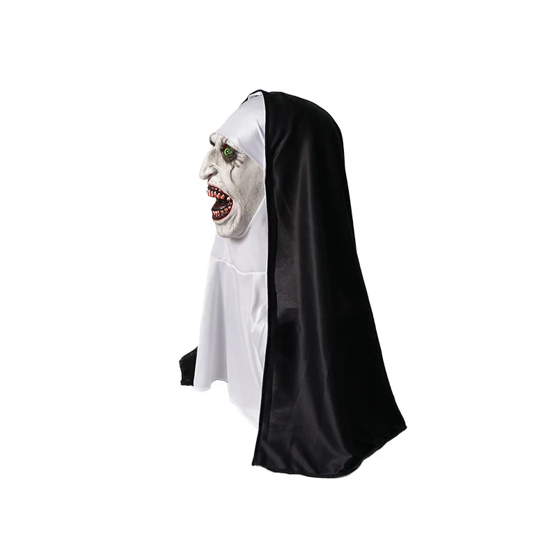 Soul Summoning Sister The Horror Scary Nun Latex Mask Halloween Makeup Masks Trick Ghost Face Scary Headcover with Headpiece