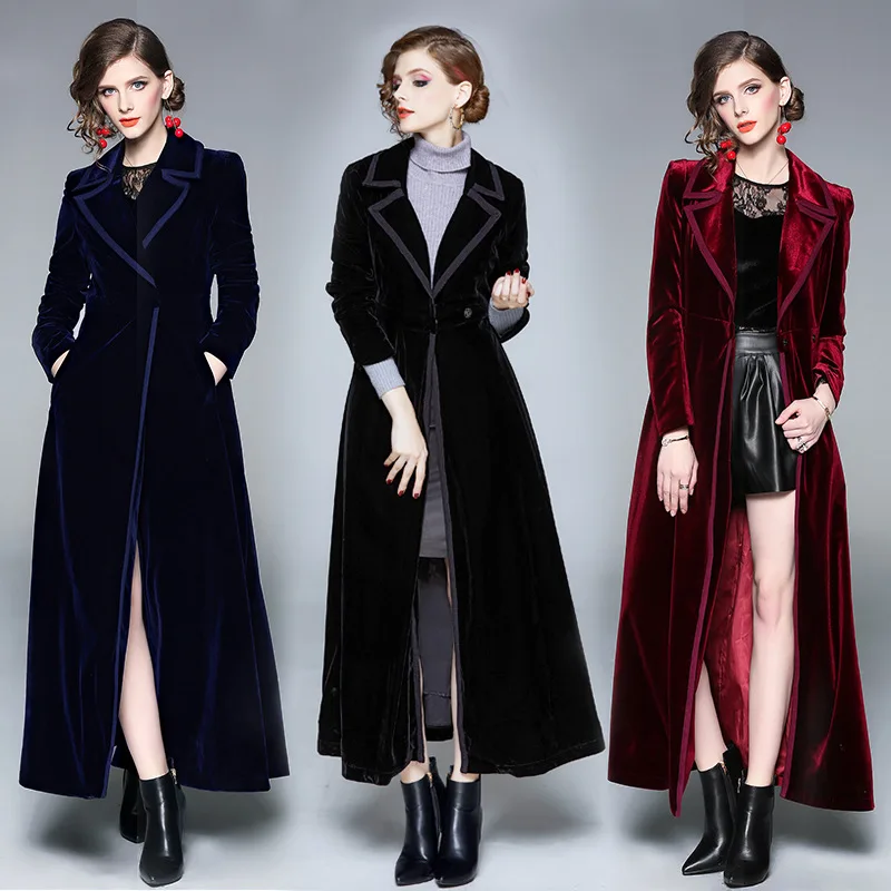 

Vintage Long Trench Coat For Women Jacket Autumn And Winter Popular New Outerwear Women's Velvet Trench Coat Women Coats