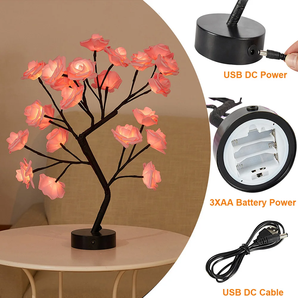 LED Tabletop Artificial Flower Bonsai Tree Lights Color Changing Flower Rose Lamp Christmas Birthday Gift Party Wedding Decor