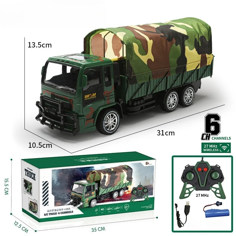

31cm rc truck electronic 6CH remote control military transportation car with Tarpaulins music led light kids toy gift