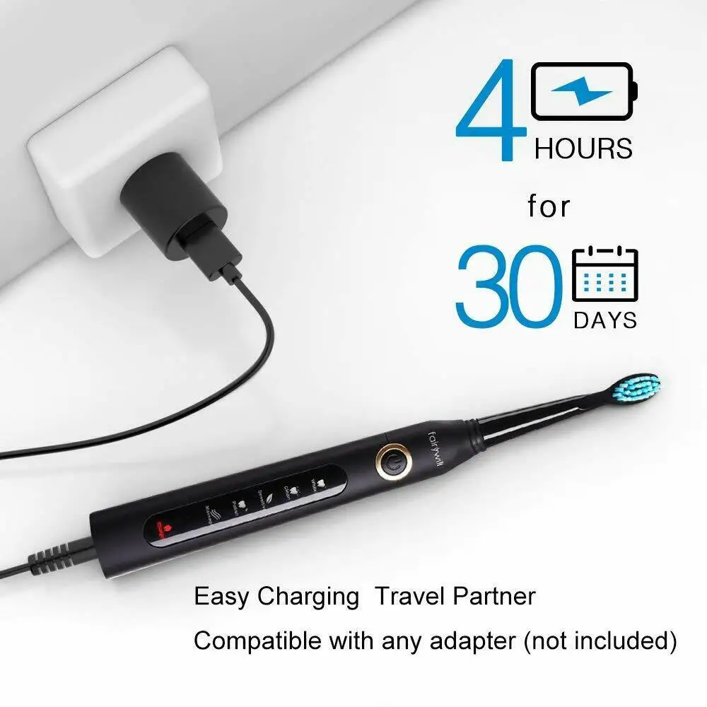 Fairy will fw507 elektrische schall zahnbürste usb ladegerät zahn 8 bürste ersatz wasserdichte elektronische zahnbürste mit reisetasche – Detail 7