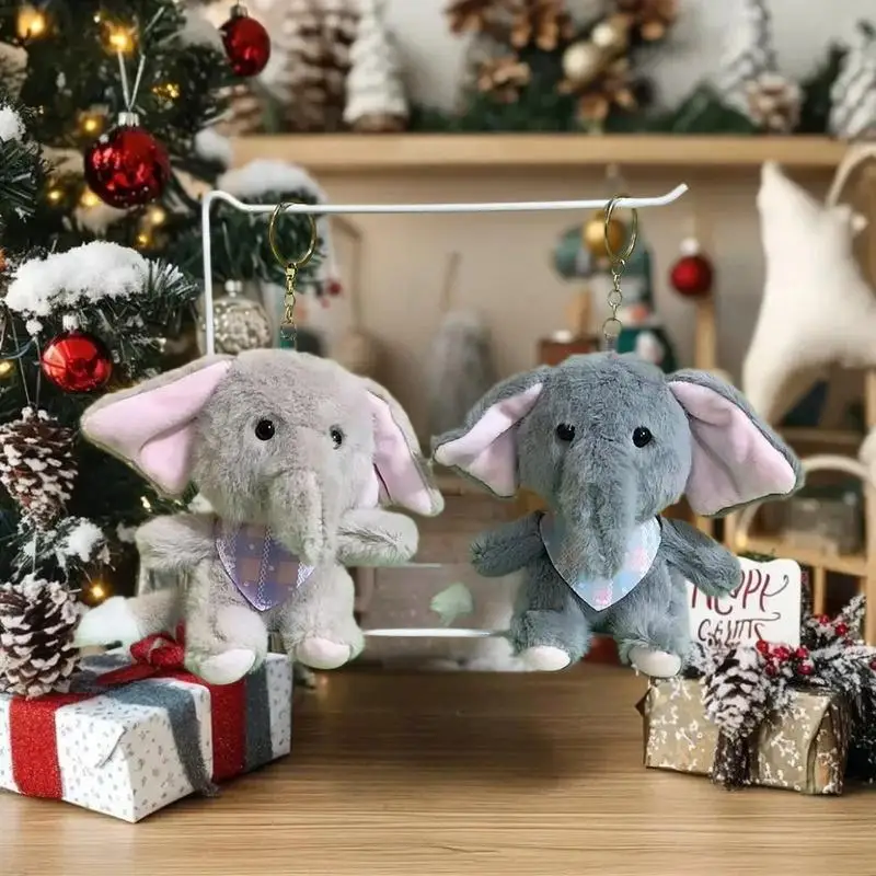 Plush Toy Cartoon Elephant Keychain; Soft Key Holder Stuffed Doll; Bag Pendant and Unique Backpack Hanging Decor