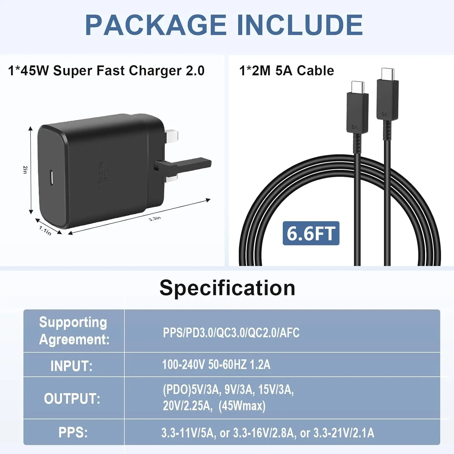 British Standard Charger 45W Super Fast Charger for Samsung, USB C Plug for Galaxy S25 Ultra/S25+/S25/S24 Ultra/S24+/S24/S23/S22 view 6