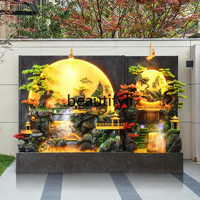 Large hotel courtyard Chinese rockery fountain circulating water high-end atmospheric water floor ornament