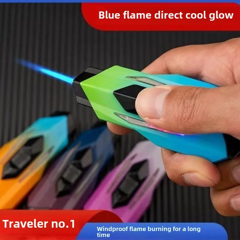 New Butane Gas Lighter with Color Light, Dual Color Flame, Airplane Style Direct Spray Lighter, Cigarette Accessories Small Gift