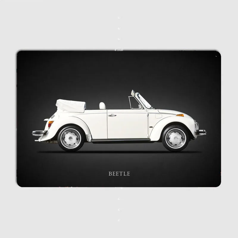 Classics Car White Beetles Two-Door Economy Car Metal Plaque Poster Club Home Bedroom Bar Classic Tin Sign Room Decor Wall Decor