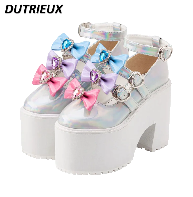 

Fashion Lolita Japanese Style Bow Thick Bottom Platform Mary Jane Pumps Casual Elegant 2024 New Spring Autumn Women's Shoes