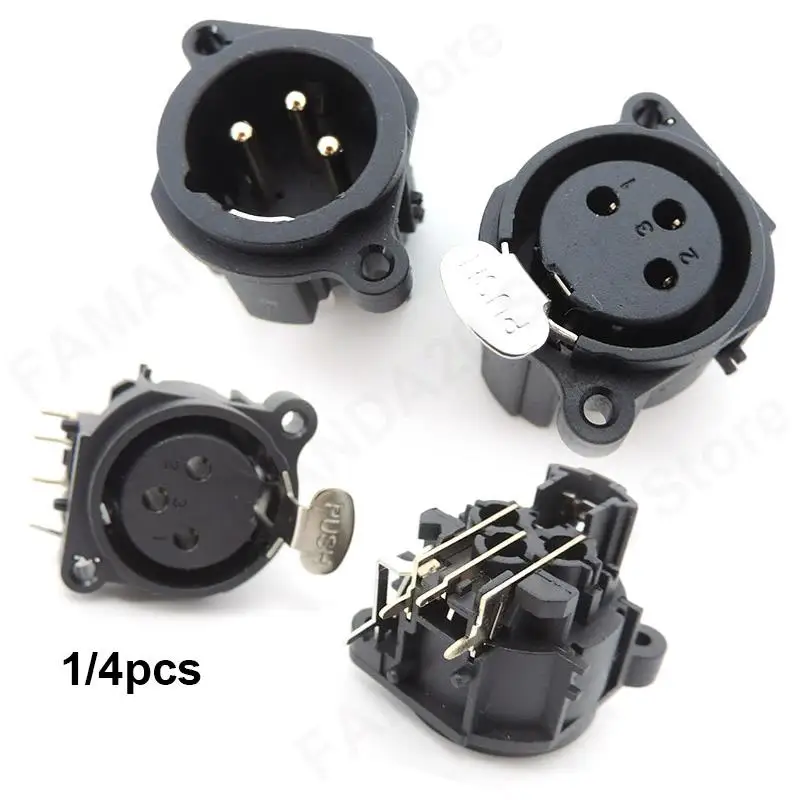 1/4x 3Pin XLR Male Female Audio Panel Mount Chassis Connector 3 Poles XLR Plug Socket Microphone Adapter Speaker Soldering m20