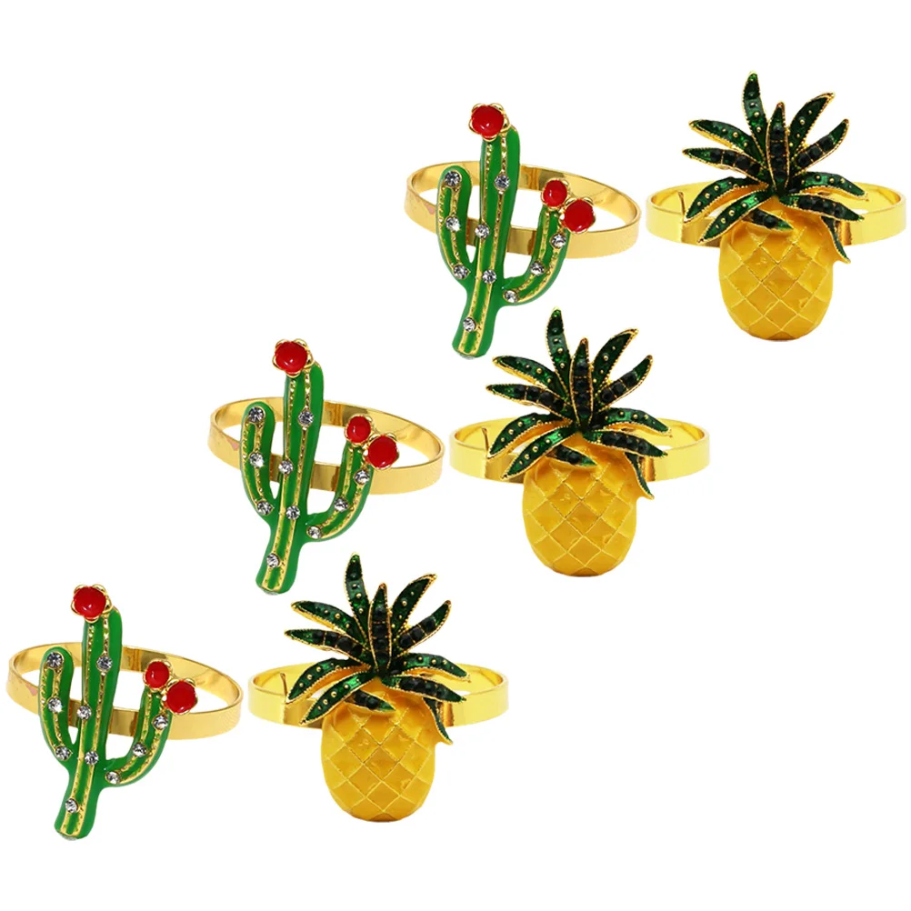 

6 Pcs Napkin Rings Cactus Pattern Metal Serviette Ring Elegant Table Setting Fruit Shaped Holder For Party Dinner Banquet