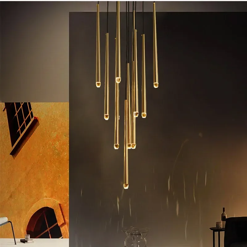 American Retro Led G9 Pendant Chandelier Modern Villa Stairs  Suspend Lamp Home Decor Gold  Luminaria Lamparas Lighting