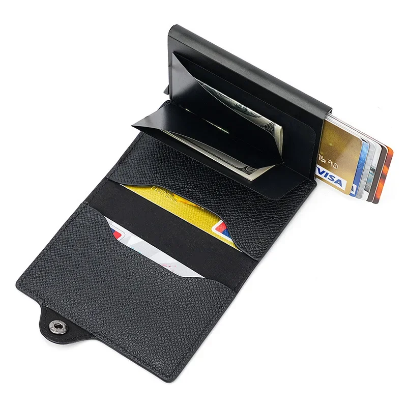 Credit Bank Card Holder Wallet for Men  Automatic UP Card Holder PU Metal Aluminum Box Credit Card Holder  Wallet