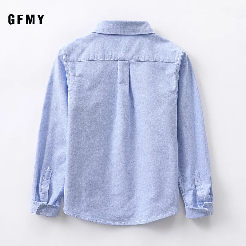 GFMY 2023 Spring 100% Oxford Textile Cotton Lapel Full Sleeve Embroidered Letters Solid Color Pink Blue Boys White Shirts