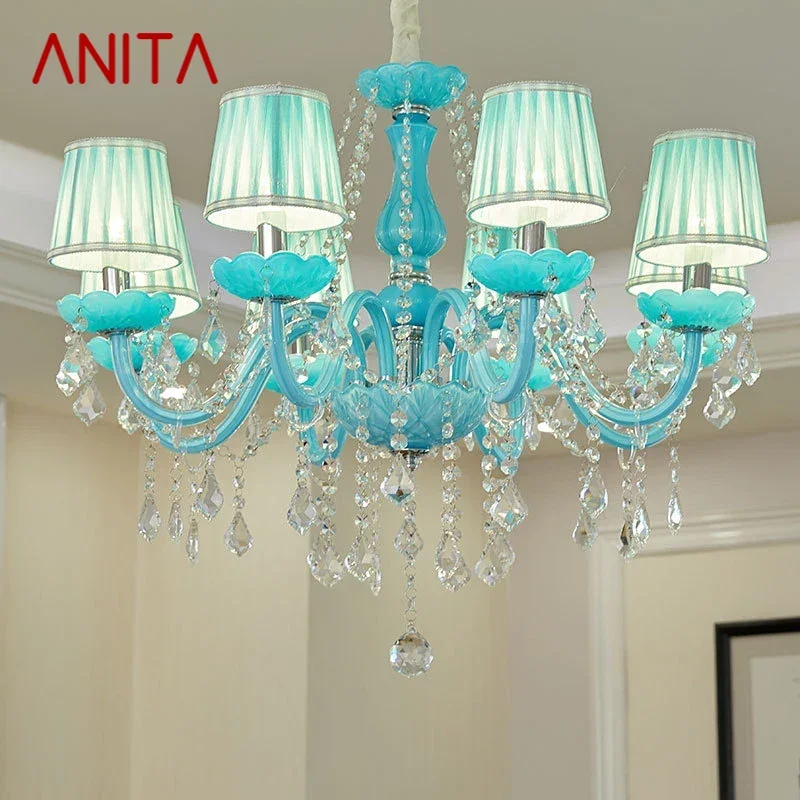 

ANITA Blue Crystal Pendent Lamp Luxurious Candle Lamp Warm Living room and bedroom Children's Room Restaurant KTV Chandelier