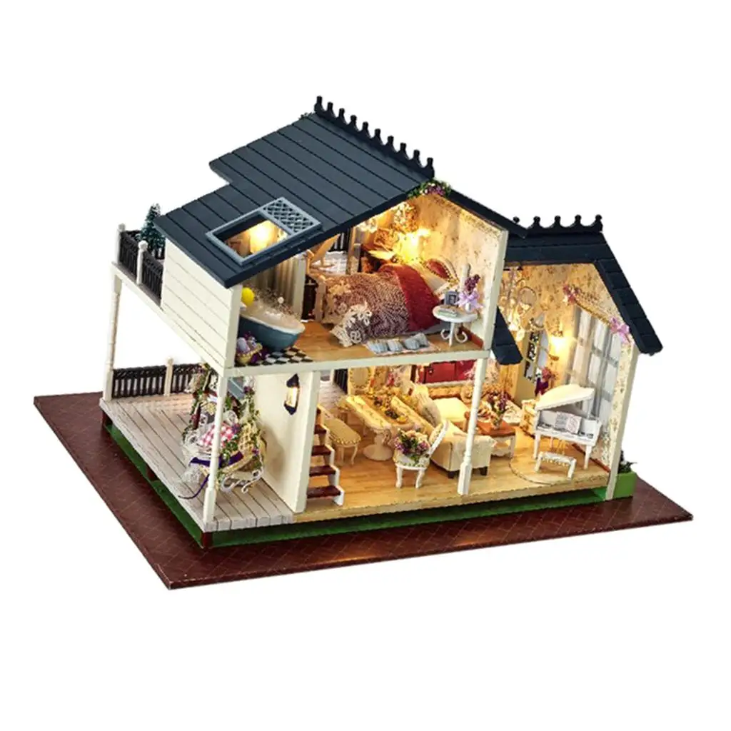 1:24 con mobili, modello di villa in stile francese in legno Diorama 3D