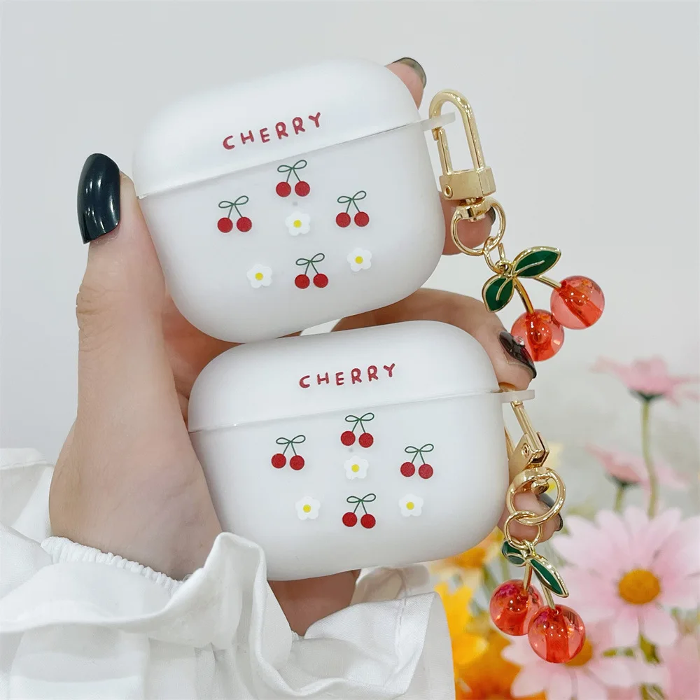 Funda para Airpods Pro 2nd 4, bonita funda de lujo con colgante de cereza de cristal, funda suave mate para auriculares para Apple AirPod 1/2/3, caja inalámbrica