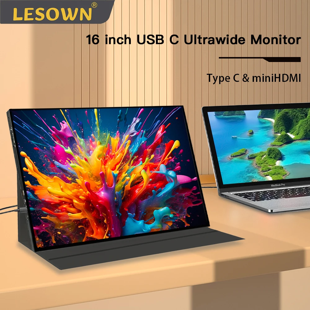 LESOWN 16 inch 144HZ Gaming Monitor 2560x1600 100%sRGB Touch Screen Ultrawide Secondary Display for Laptop PC USB C Connection