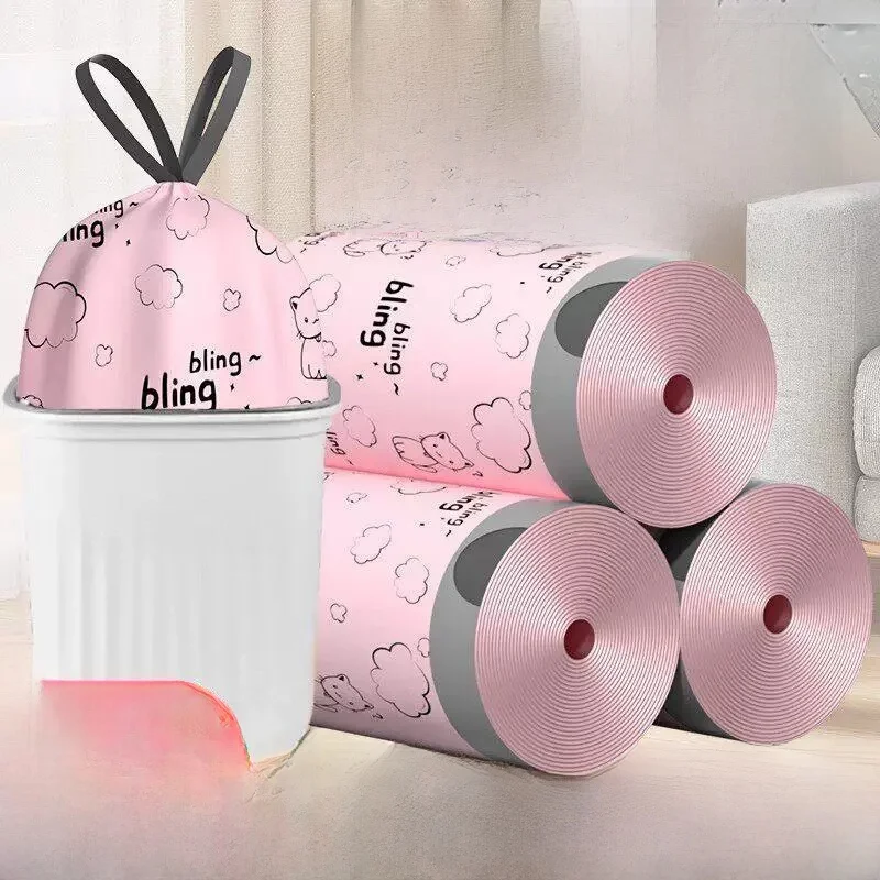 厚手のキッチン用巾着式ゴミ袋、家庭用大型特厚プラスチック袋、印刷済みエコフレンドリー