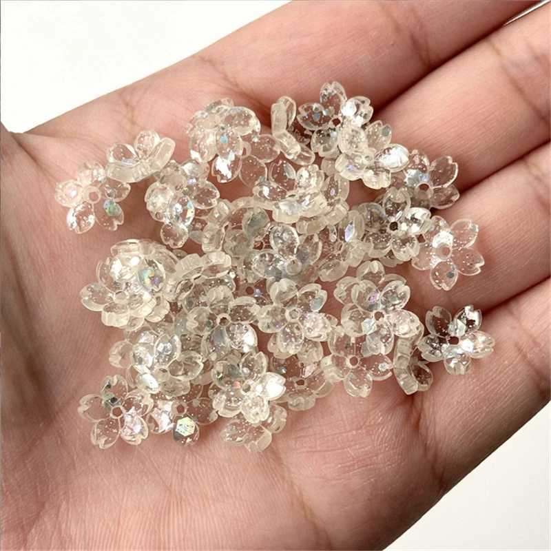 20Pcs/Lot New Resin Acetic acid Sakura Flower Charm Connectors 12MM Beads Cap For Diy Ornament Hair Jewelry Making Accessories